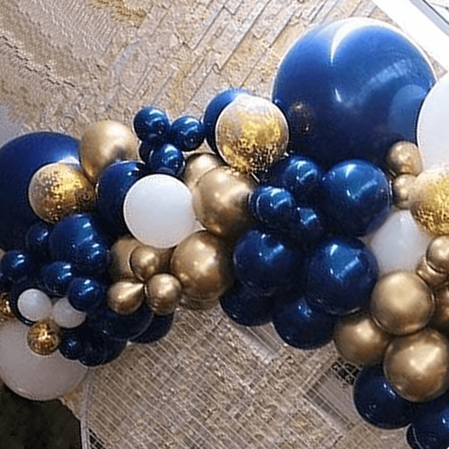 Party Decoration Navy Blue White Golden Gold Confetti Latex Balloon Arch Garland Kit