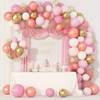 Pink rose gold white balloon garland