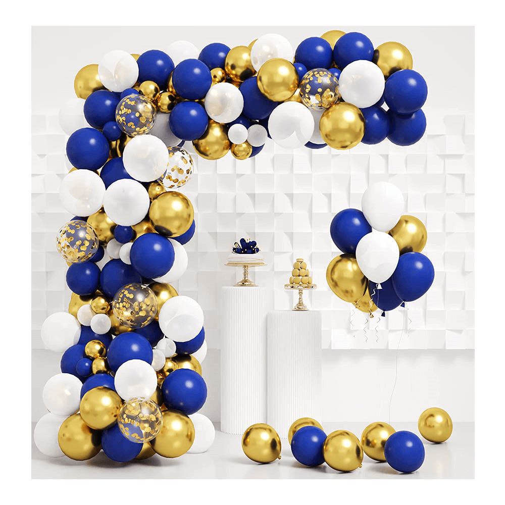 Party Decoration Navy Blue White Golden Gold Confetti Latex Balloon Arch Garland Kit